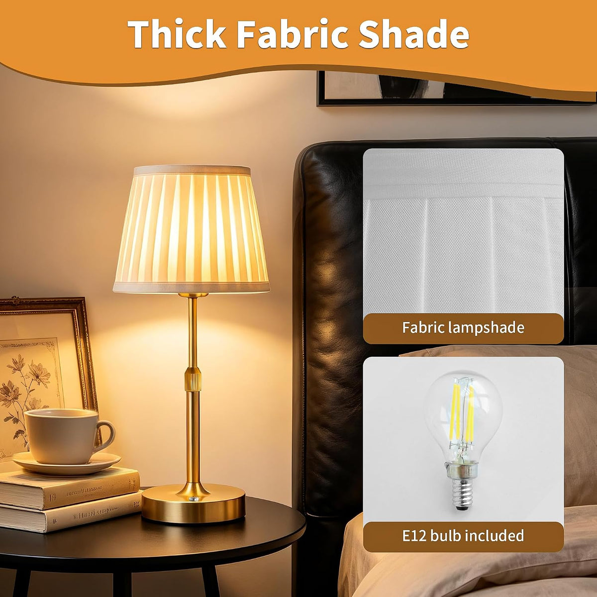 Cordless Rechargeable LED Table Lamp with Telescopic Pole, 5200mAh Touch Control 3-Level Brightness Battery Powered Table Light, for Kitchen Patio Restaurant (Gold)