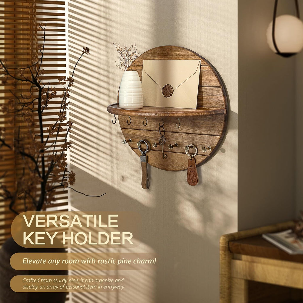 Rebee Vision Pine Wood Key Holder Wall Mount for Entryway Decor, Yellow