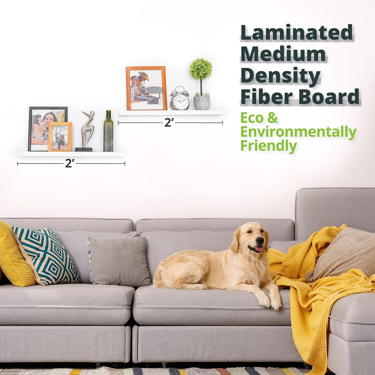 Picture Shelf, Greenco Set of 2 Wall Mounted Photo Ledge Floating Shelves for Bedroom, Living Room, Kitchen, Bathroom, Nursery Display, Natural Finish