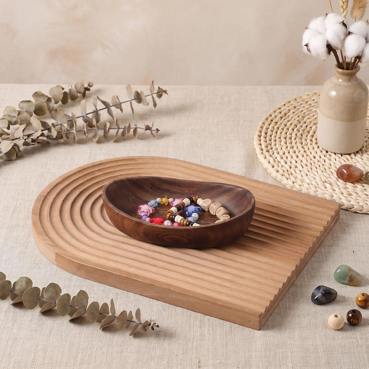 Wooden Decorative Bowl, Handcrafted Decorative Boat Bowl Walnut Wood