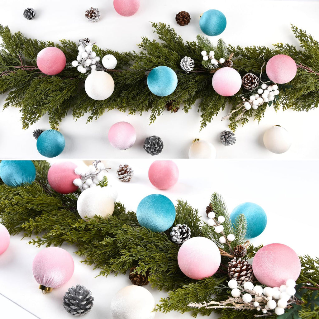 Velvet Christmas Ornaments Balls for Tree - 15pcs Pink & Teal Christmas Ornaments Shatterproof for Xmas Decorations - Multicolor Pink Teal Beige 80mm 3.15inch