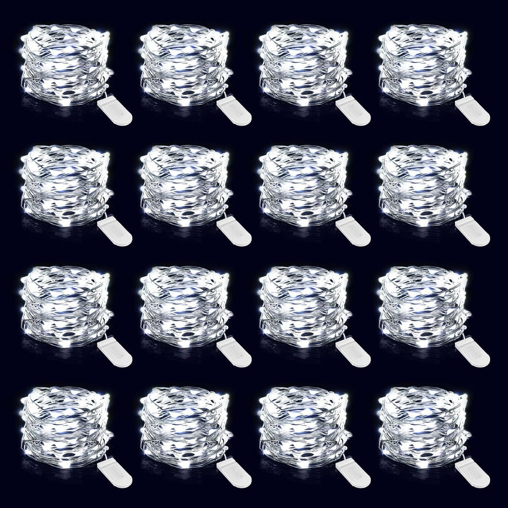 Onforu 16 Pack White Fairy Lights Battery Operated String Lights, 6.5ft IP67 Waterproof Twinkle Lights LED Lights for Strings Wedding Centerpiece Decor Christmas Bedroom