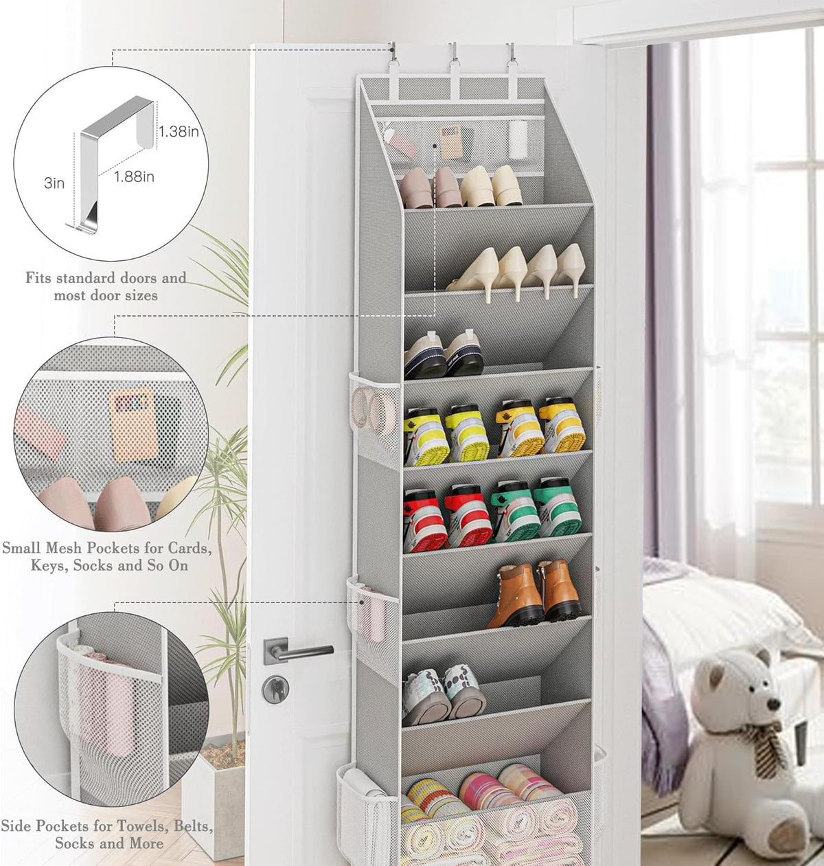 Coraltree Over the Door Shoe Organizer for Closet, Grey
