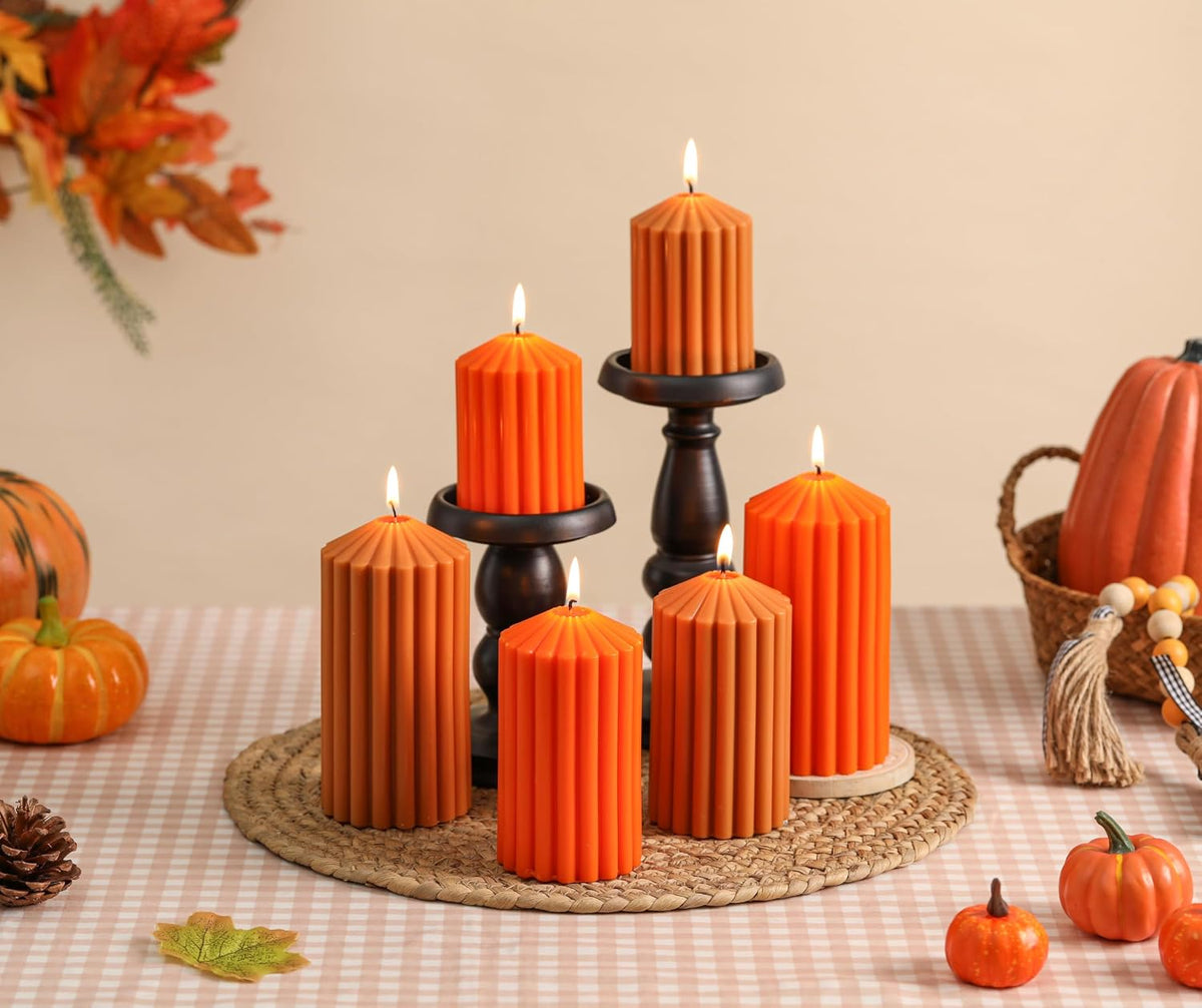 Brown Pillar Candles Set of 3, Fall Thanksgiving Candle Decor