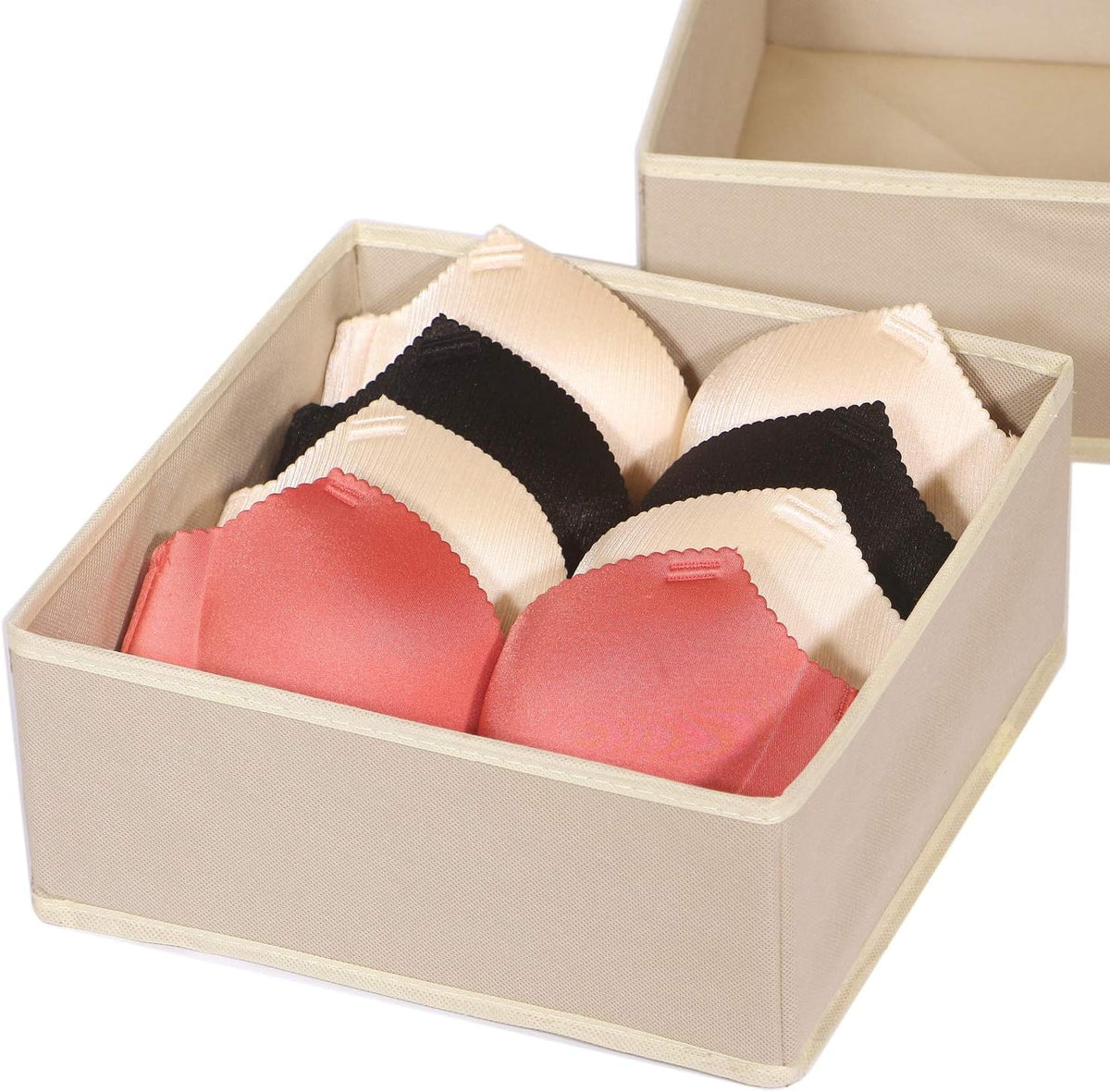 DIOMMELL 9 Pack Foldable Cloth Storage Box Closet Dresser Drawer Organizer Fabric Baskets Bins Containers Divider for Clothes Underwear Bras Socks Clothing, Beige 900