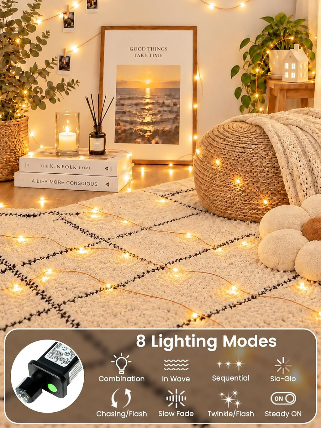 33FT 100 LED Fairy Lights Plug in with Remote, Twinkle Lights for Christmas