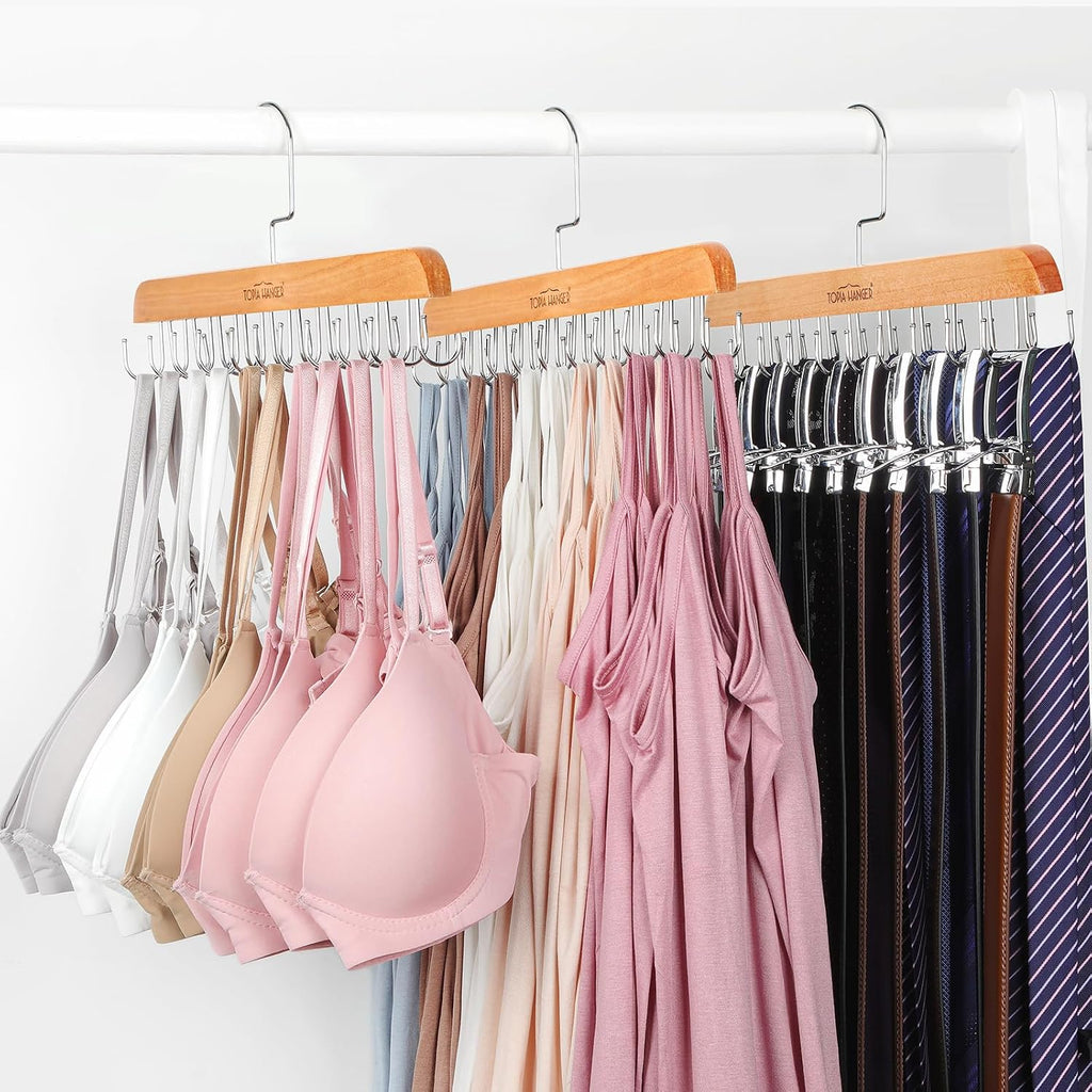 TOPIA HANGER 2 Pack Bra Hanger for Closet, Premium Wooden Tank Top Hangers