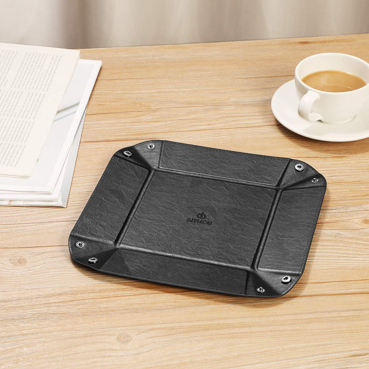 SITHON Valet Tray Desktop Storage Organizer PU Leather Catchall Tray