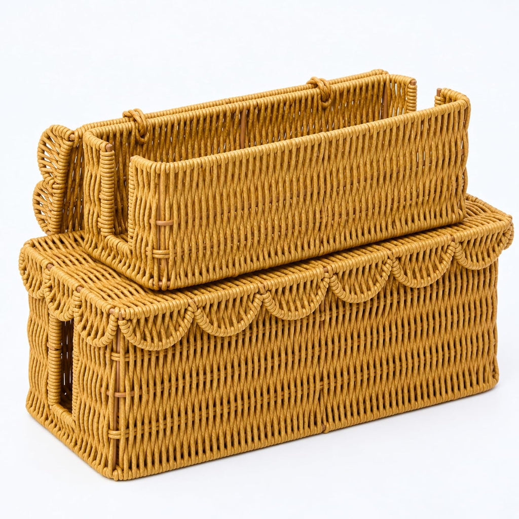 Patelai 2 Pack Scalloped Cable Management Box, Plastic, Natural Color