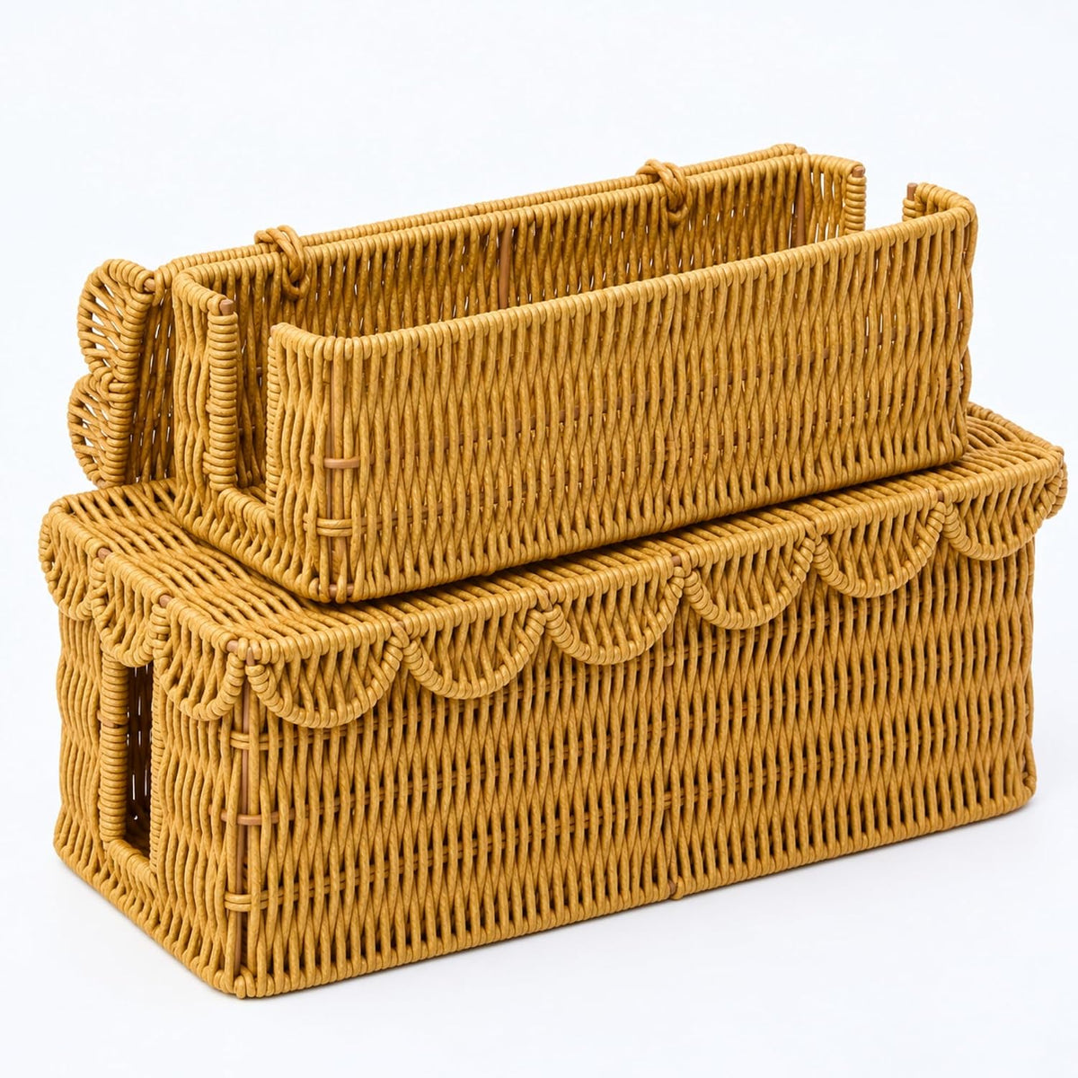 Patelai 2 Pack Scalloped Cable Management Box, Plastic, Natural Color