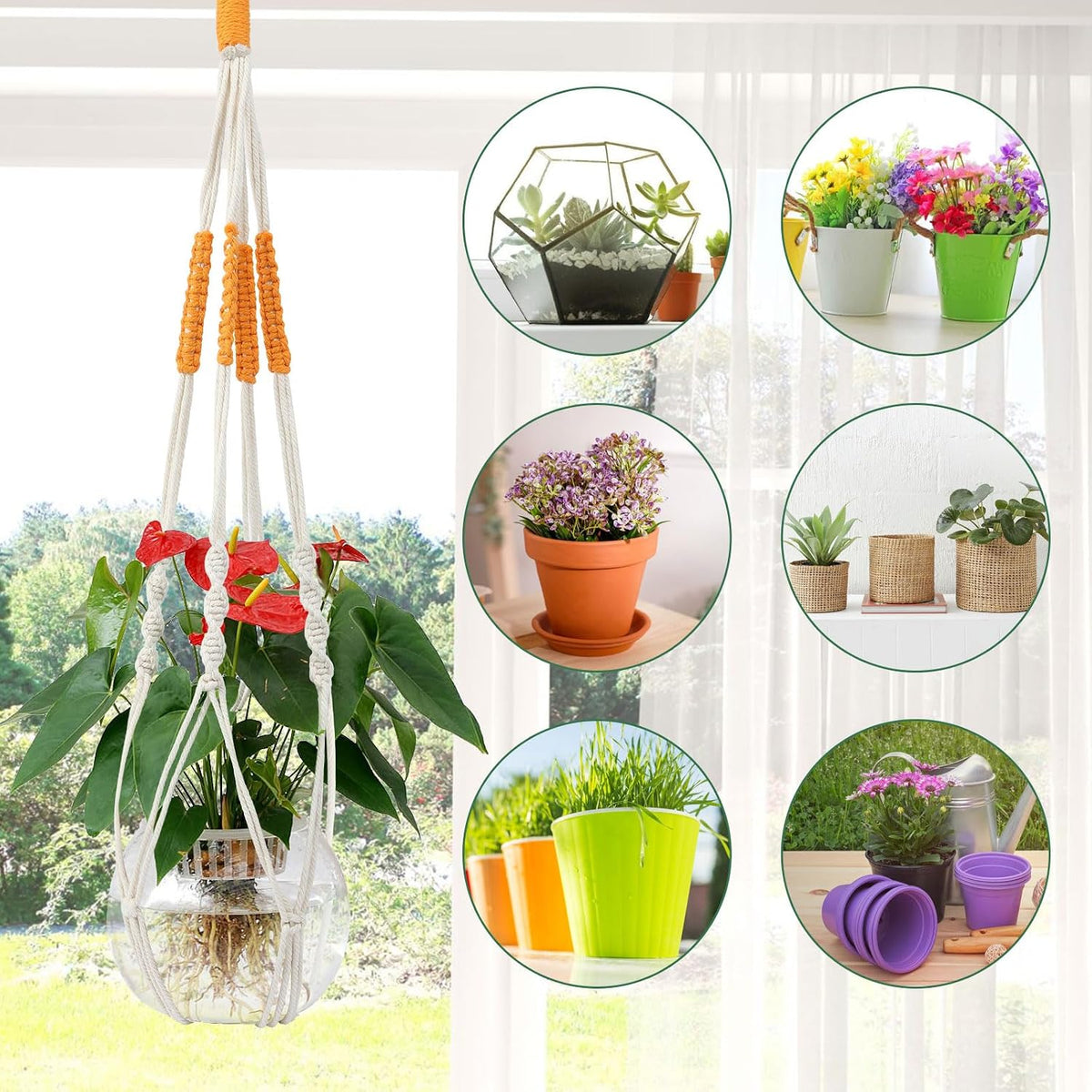 Augshy 27inch Macrame Plant Hanger, 2 Packs Plant Hangers with Hooks, Hanging Planter for Indoor Plants Decorative Macrame Pot Hanger for Home Decor