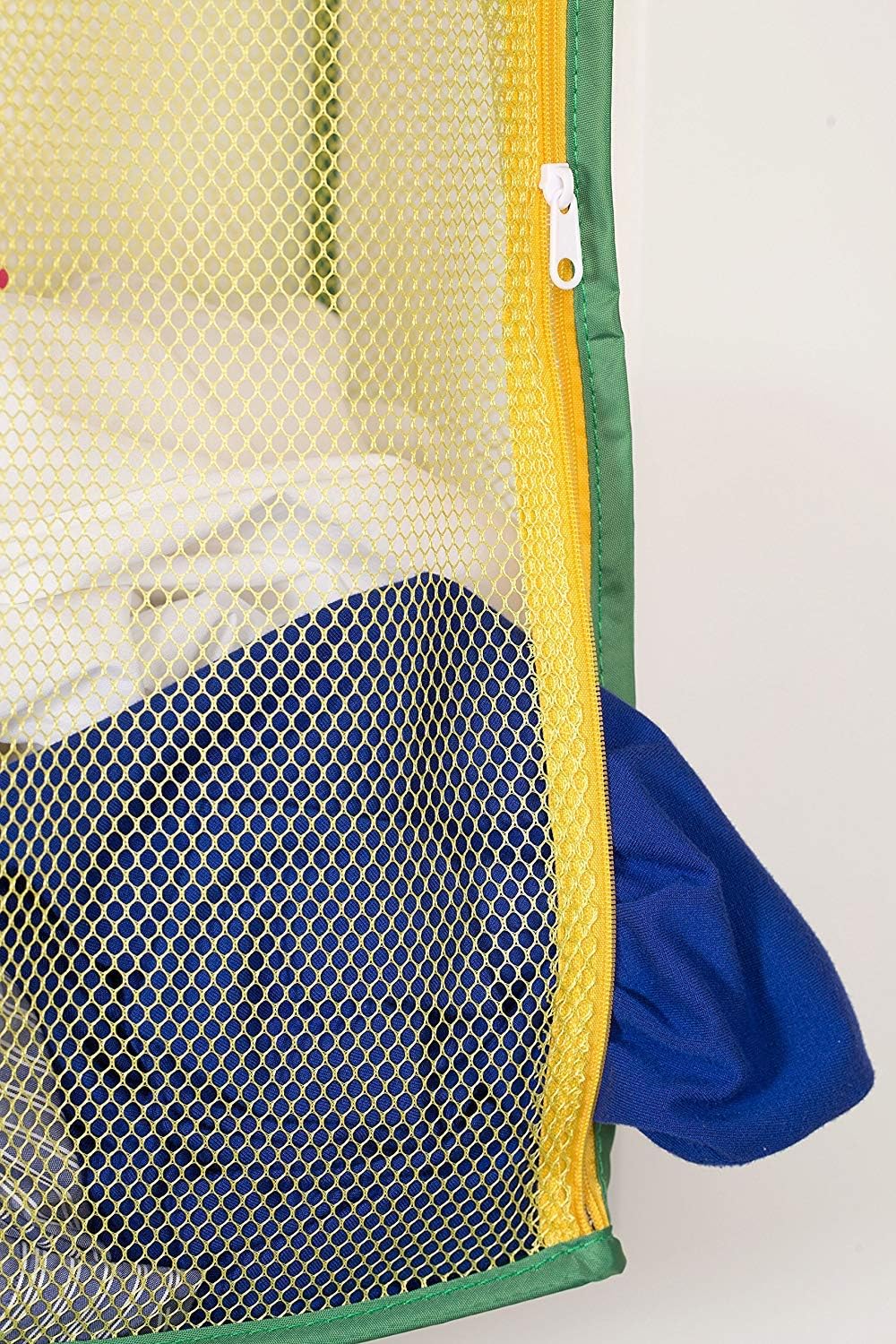 Store & Score Over The Door Hanging Kids Fun LED Football Light-Up Collapsible Mesh Construction Laundry Hamper Basket, Toy Chest, Heavy Duty Metal Hooks Included. Patent Pending
