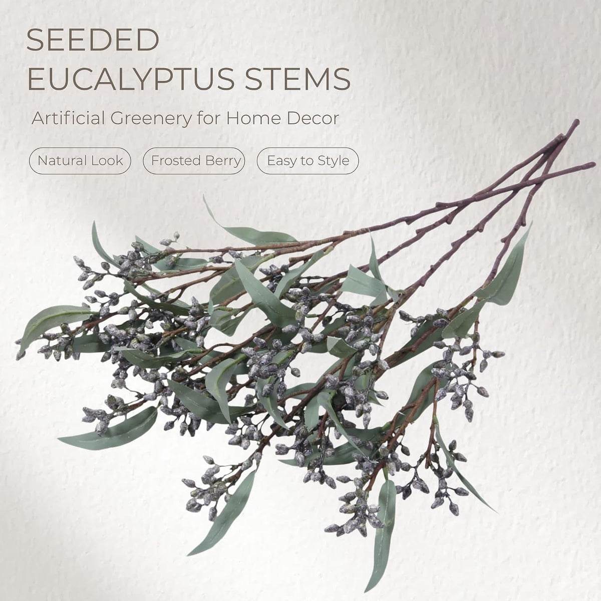 Faux Seeded Willow Eucalyptus Stems, 4Pcs Gray Artificial Greenery