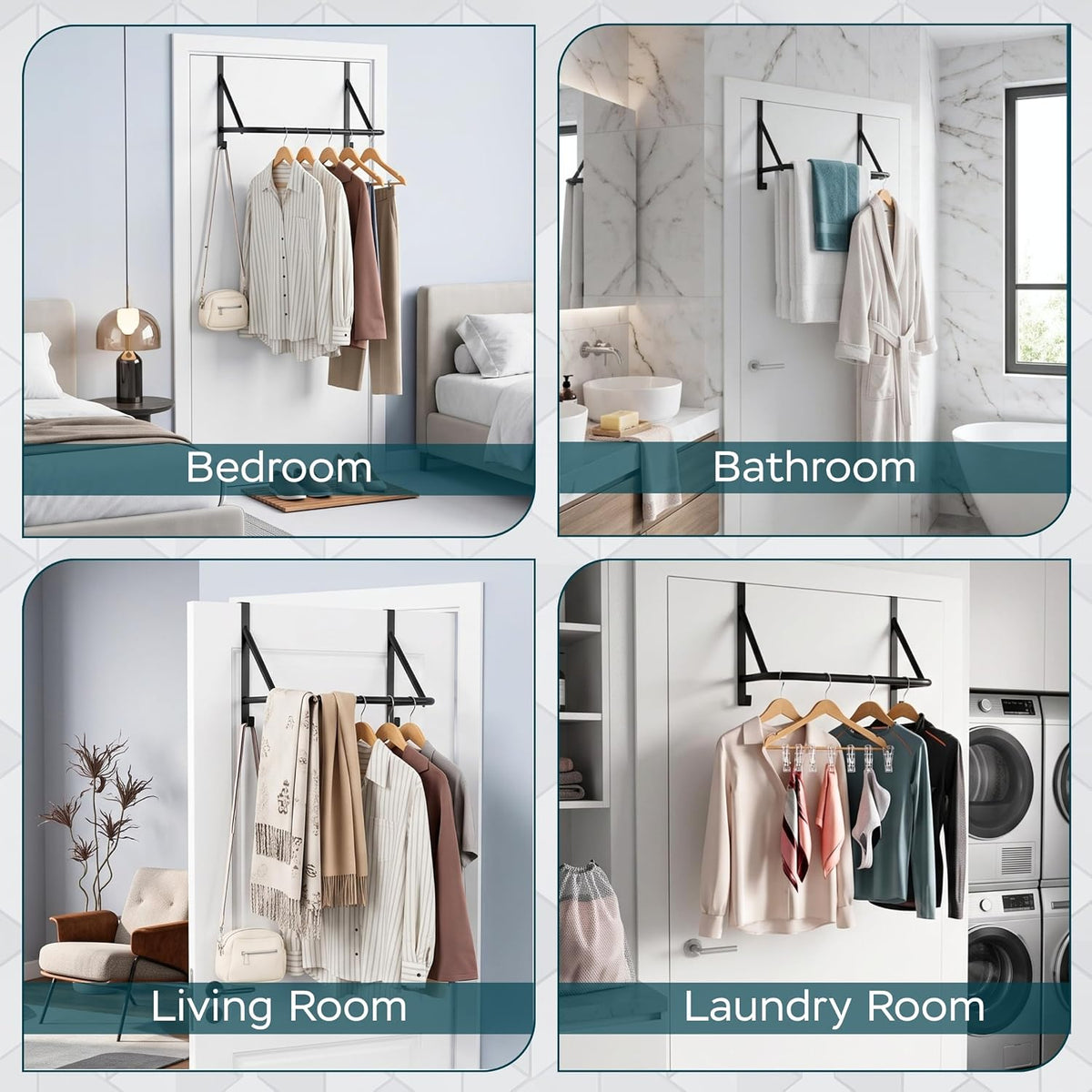 Over the Door Hooks, Heavy Duty Door Hanger Rack with 4 Hooks