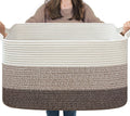 Goodpick Large Woven Rope Blanket Basket, Rectangle, White Brown