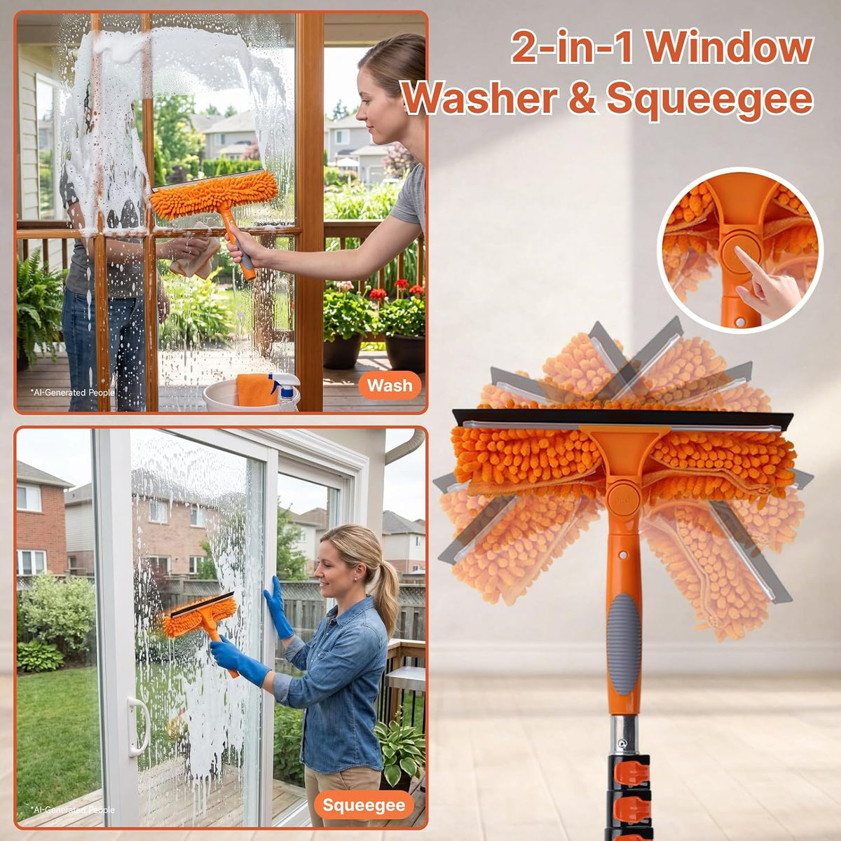 20FT High Reach Window Washer & Squeegee with 4-12FT Grooved Extension Pole