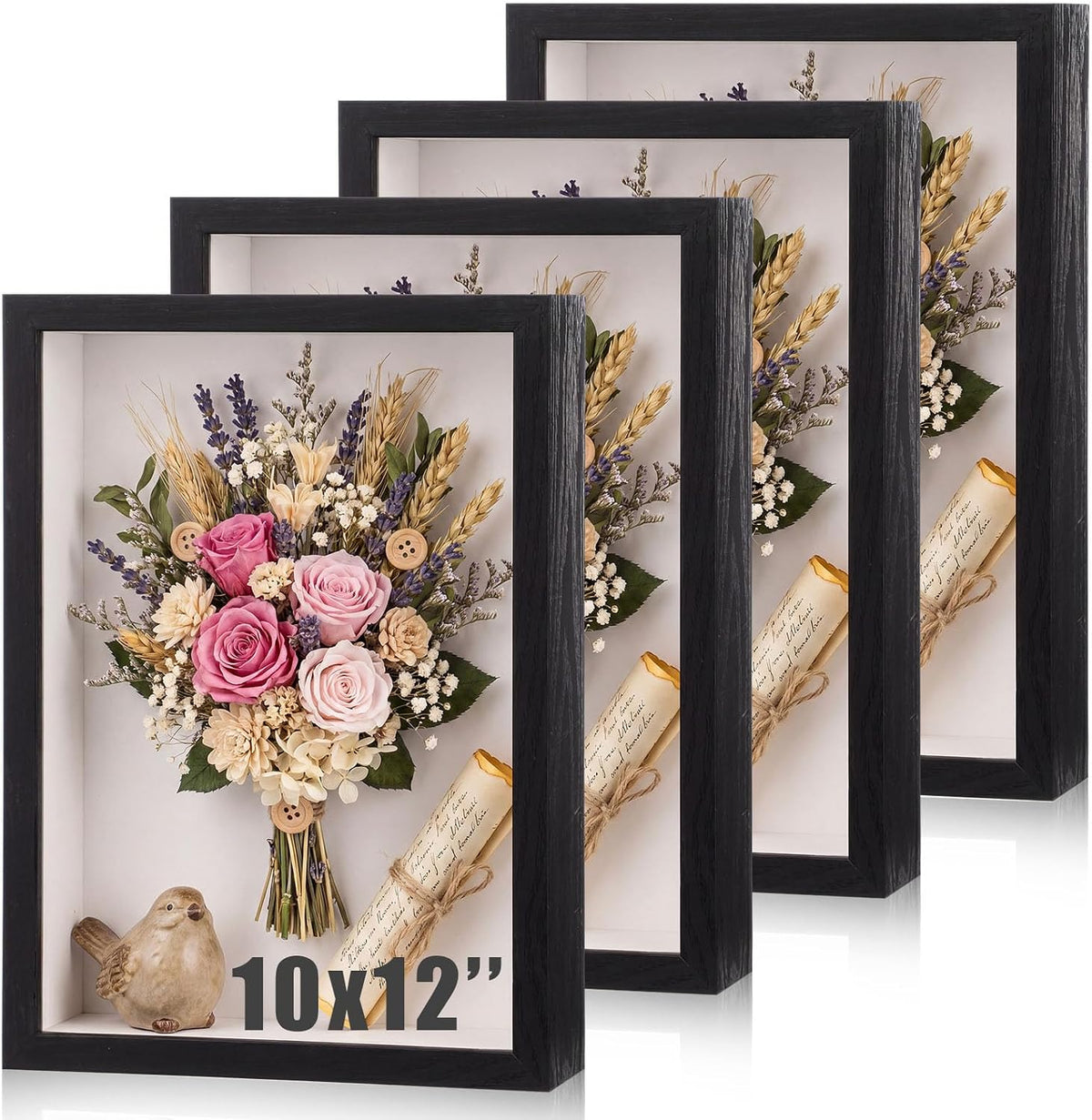 4 Pack 10x12 Shadow Box Frames, Black Display Case with Felt Back