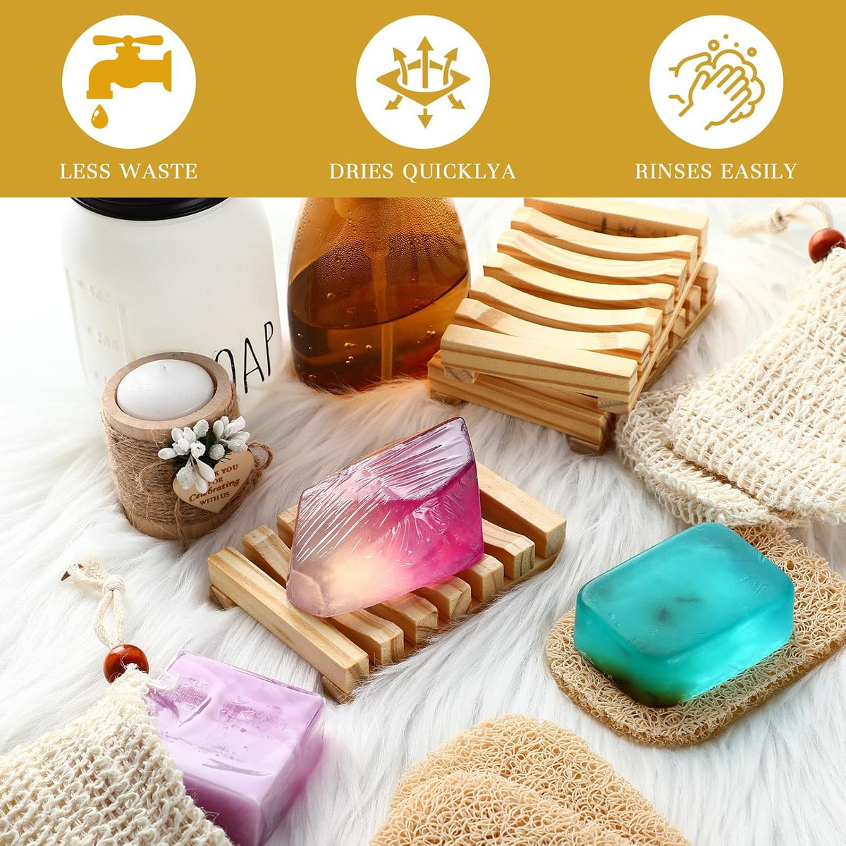 Baderke Soap Saver Wooden Dish Holder Bag and Pads, Wood Color, 36 Pcs