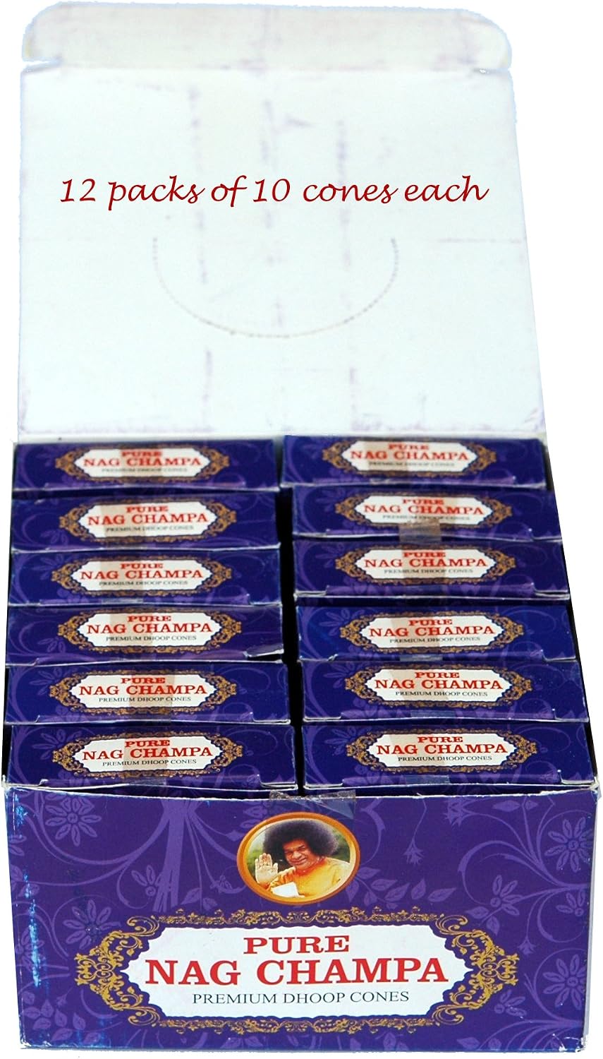 Pure Nag Champa 120 Incense Cones Bulk Pack - Intense Burst of Incense Smoke and Easier Ash Clean-Up Than Sticks
