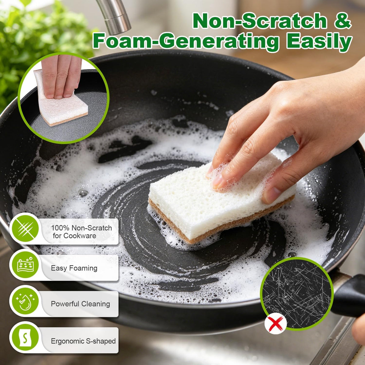 HOMEXCEL Kitchen Dish Sponges, 24 PK Non Scratch Natural Sponge for Dishes