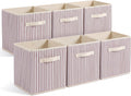 Amyhill 6 Pack Khaki Striped Basics Collapsible Fabric Storage Bins