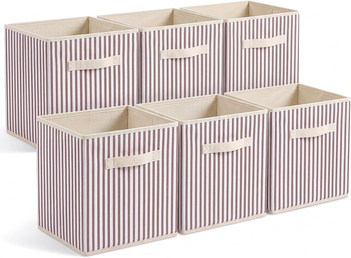 Amyhill 6 Pack Khaki Striped Basics Collapsible Fabric Storage Bins