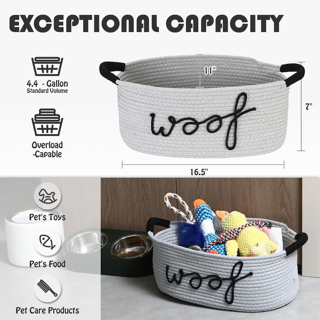 Sea Team Dog Toy Storage Basket with Handles, Gray Woof