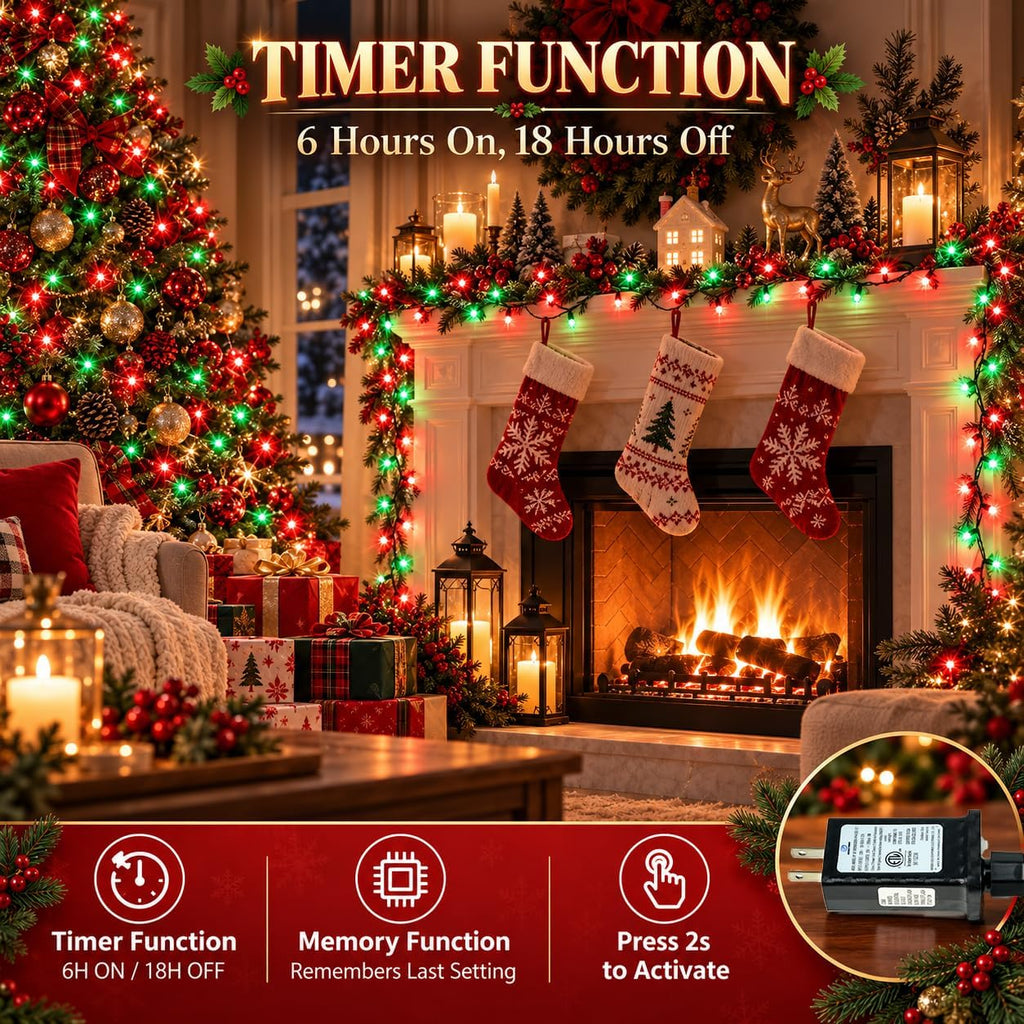 OZS Connectable 2-Pack 164Ft 400LED Christmas String Lights, Red & Green