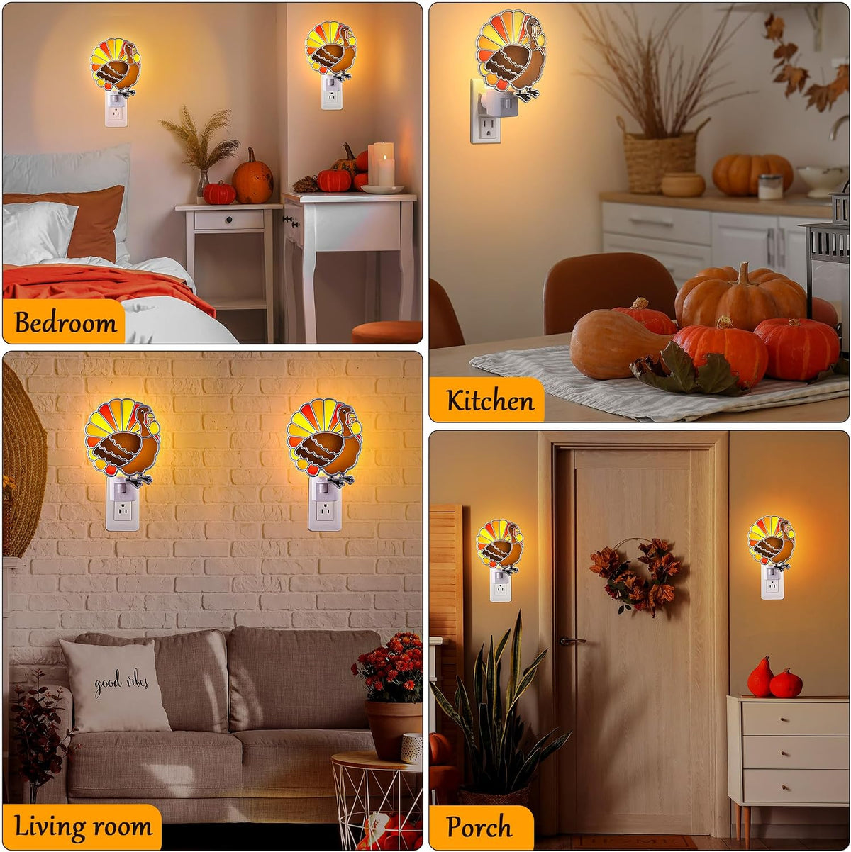 Meonum Thanksgiving Turkey Night Light Plugs into Wall, Powered by C7 LED Bulbs, 360 Degree Rotatable Plug, Bright Holiday Decorative Night Light for Home Bedroom Bathroom Kitchen Corridor Hallway