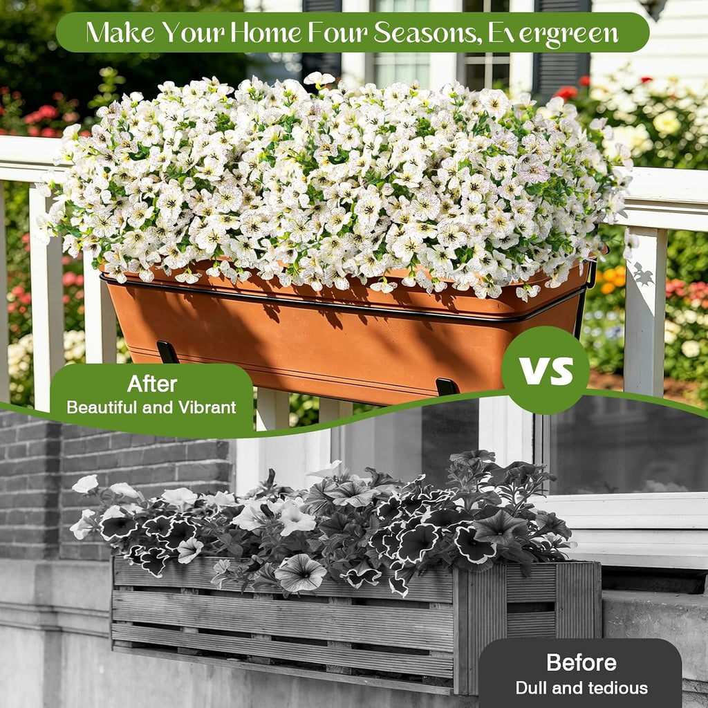 12 Bundles Artificial Flowers for Outdoors, Fake Silk Plastic Flowers for Outside, UV Resistant Faux Plants for Outside Garden Porch Window Home Planters Decoration (White)