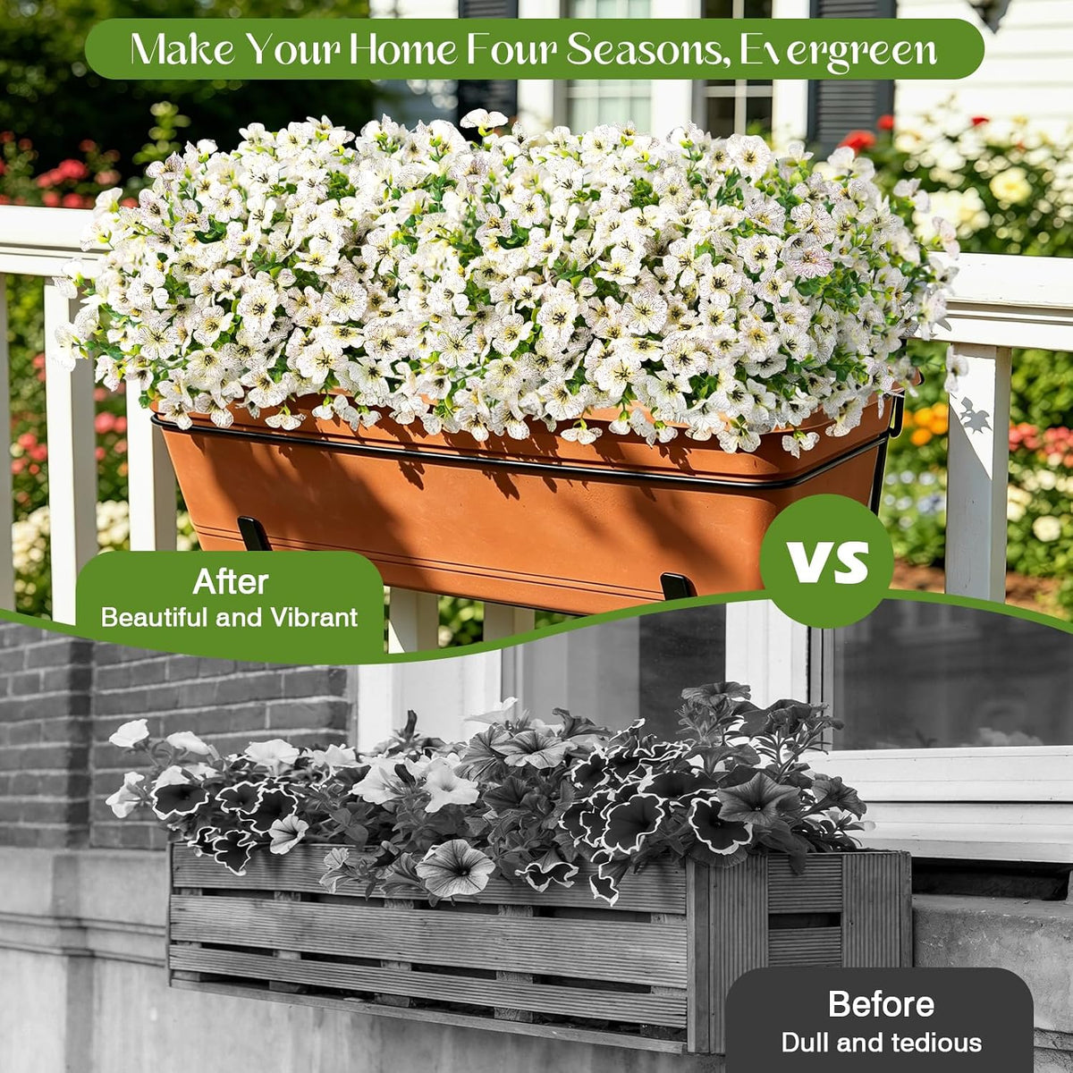 12 Bundles Artificial Flowers for Outdoors, Fake Silk Plastic Flowers for Outside, UV Resistant Faux Plants for Outside Garden Porch Window Home Planters Decoration (White)