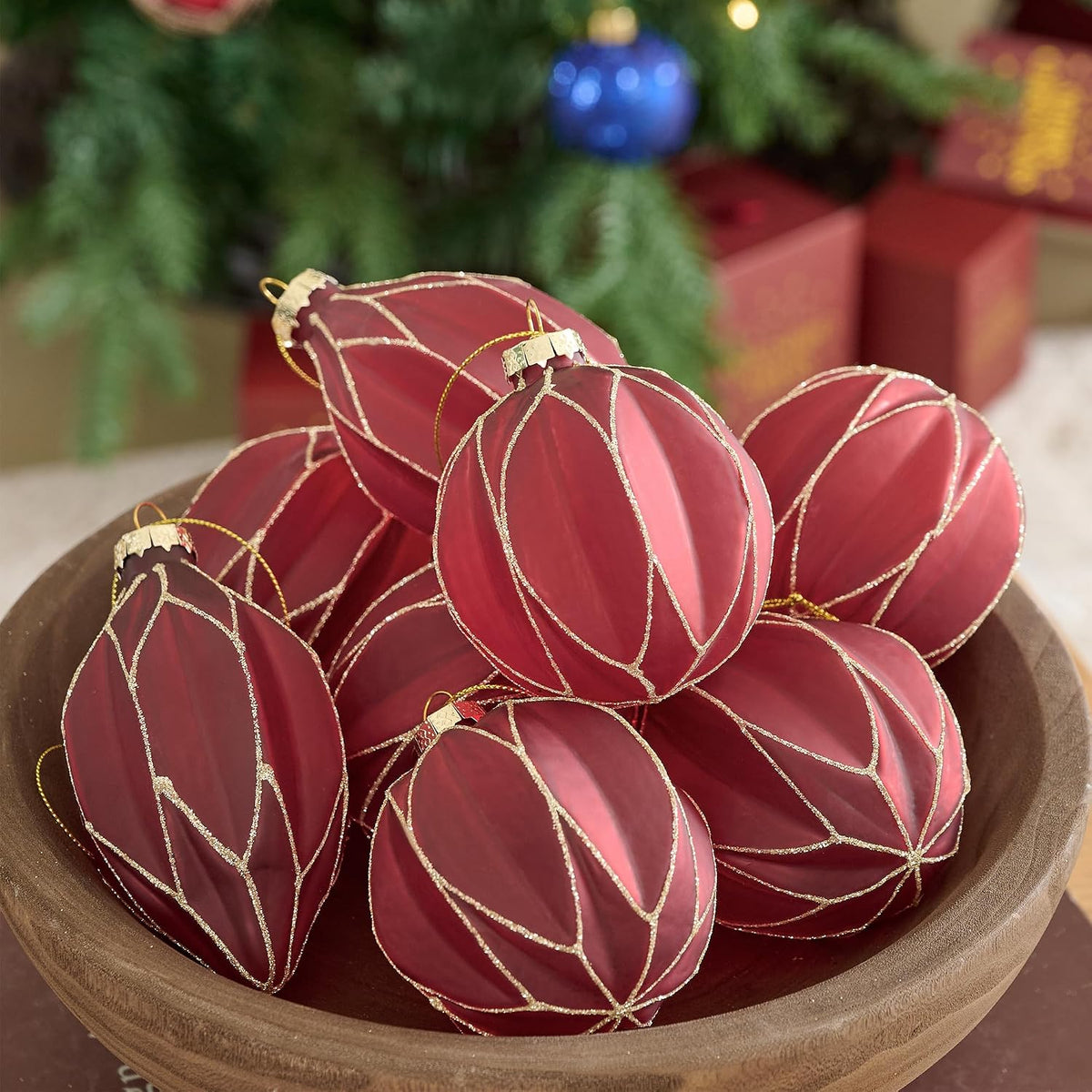 WDS WONDROUS Christmas Ball Ornaments Teardrop Xmas Tree Ornament Set Red