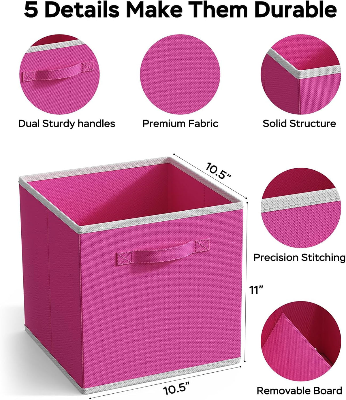 MAX Houser 6 Pack Foldable Fabric Storage Bins with Dual Handles, Pink