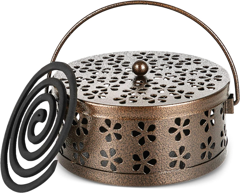 Portable Iron Mosquito Coil Holder with Handle, Bronze