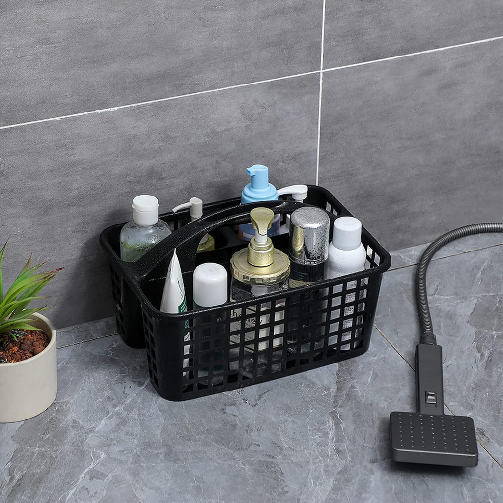 Portable Shower Caddy Basket Plastic Storage Basket with Compartments Black