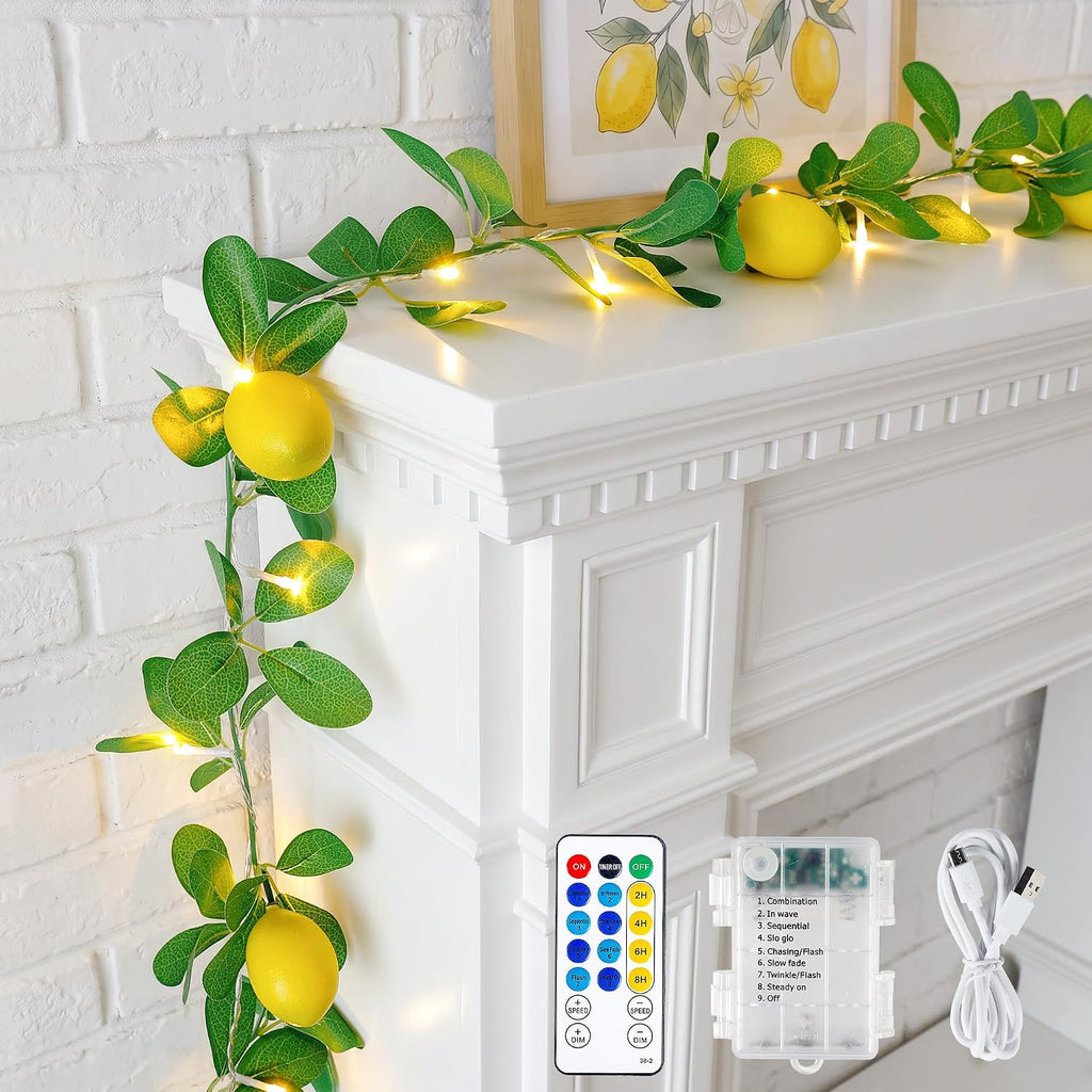 HEYFUNi 18 Led 6FT Lemon Garland Vine with Lights, USB & Battery Operated