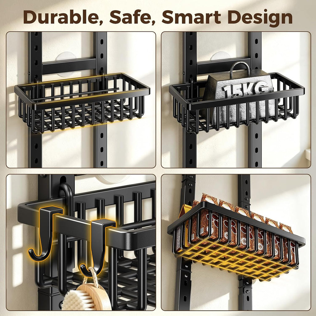 POKIPO 9 Tier Narrow Over The Door Pantry Organizer, 2 in 1 Wall Mount or Hanging Spice Rack with Adjustable Deep Basket, Heavy-Duty Seasoning Organizer and Storage for Kitchen Closet Bathroom