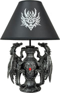 Dragon Table Lamp, 19 Inch Gothic Guardians with Black Fabric Shade