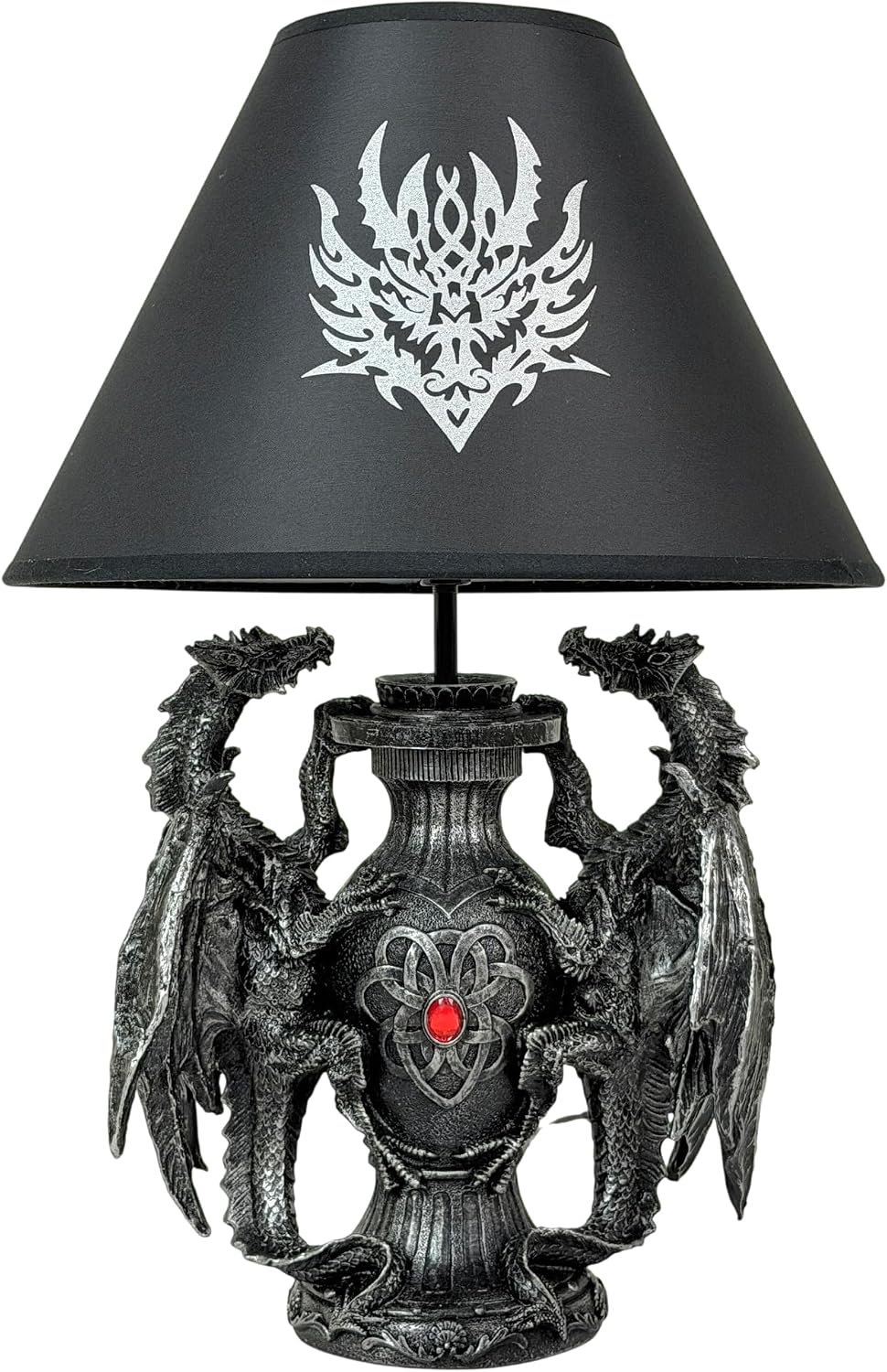 Dragon Table Lamp, 19 Inch Gothic Guardians with Black Fabric Shade