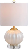 JONATHAN Y Pearl Glass Bedside Table Lamp Ribbed 17.5", White/Brass Gold