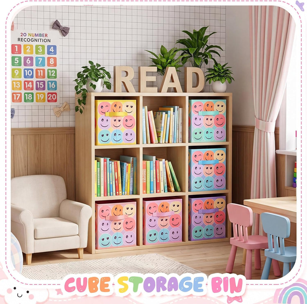 Reallnaive 6 Pcs 11 Inch Pastel Fabric Book Bins Classroom Storage Cubes