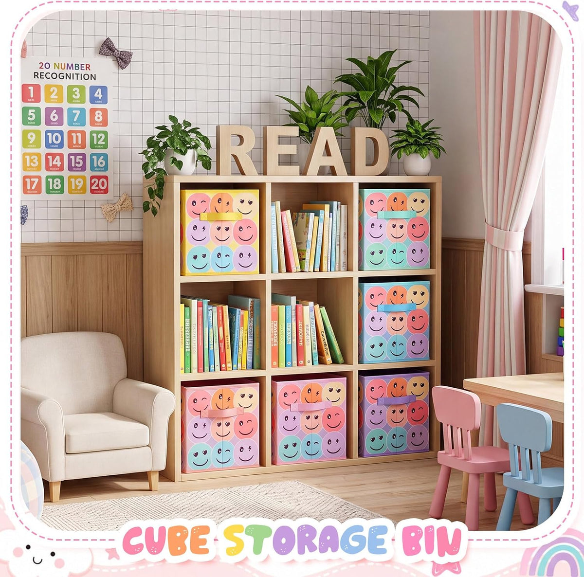 Reallnaive 6 Pcs 11 Inch Pastel Fabric Book Bins Classroom Storage Cubes