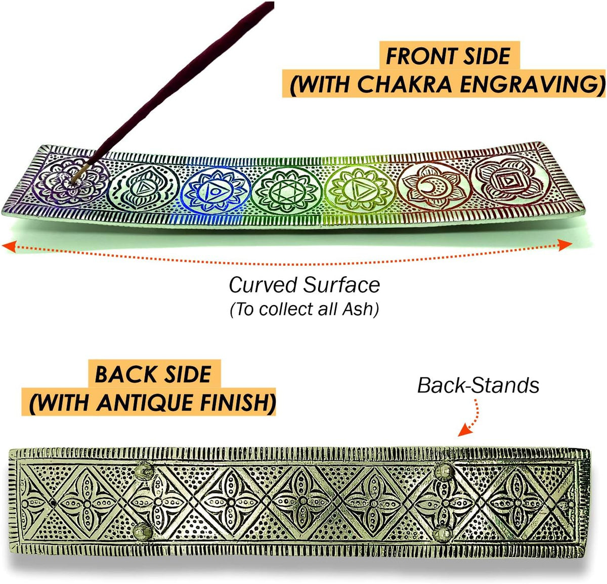 Metal Incense Holder for Sticks and Cone - 7 Chakras, 10 Inch Incense Tray