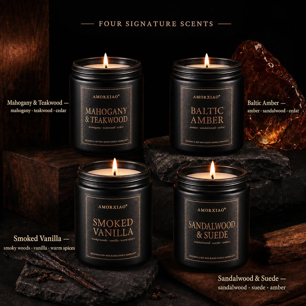 Scented Candles for Men, 4 Pack Dark Woods Manly Gift Set, 36 oz Total