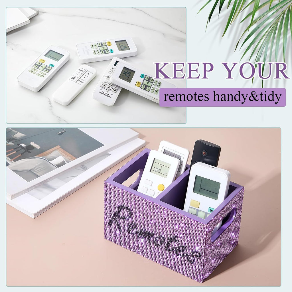 MotiMind Rhinestone Remote Control Holder,Desk Accessories for Gift, Purple