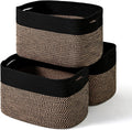 ICERZCZ Storage Baskets for Organizing Shelves, Toy Basket for Kid's Room, Woven Cotton Rope Basket for Decor, Organizing Baskets for Bedroom Living Room, 15"x11"x9.5", 3 Packs, Black & Jute