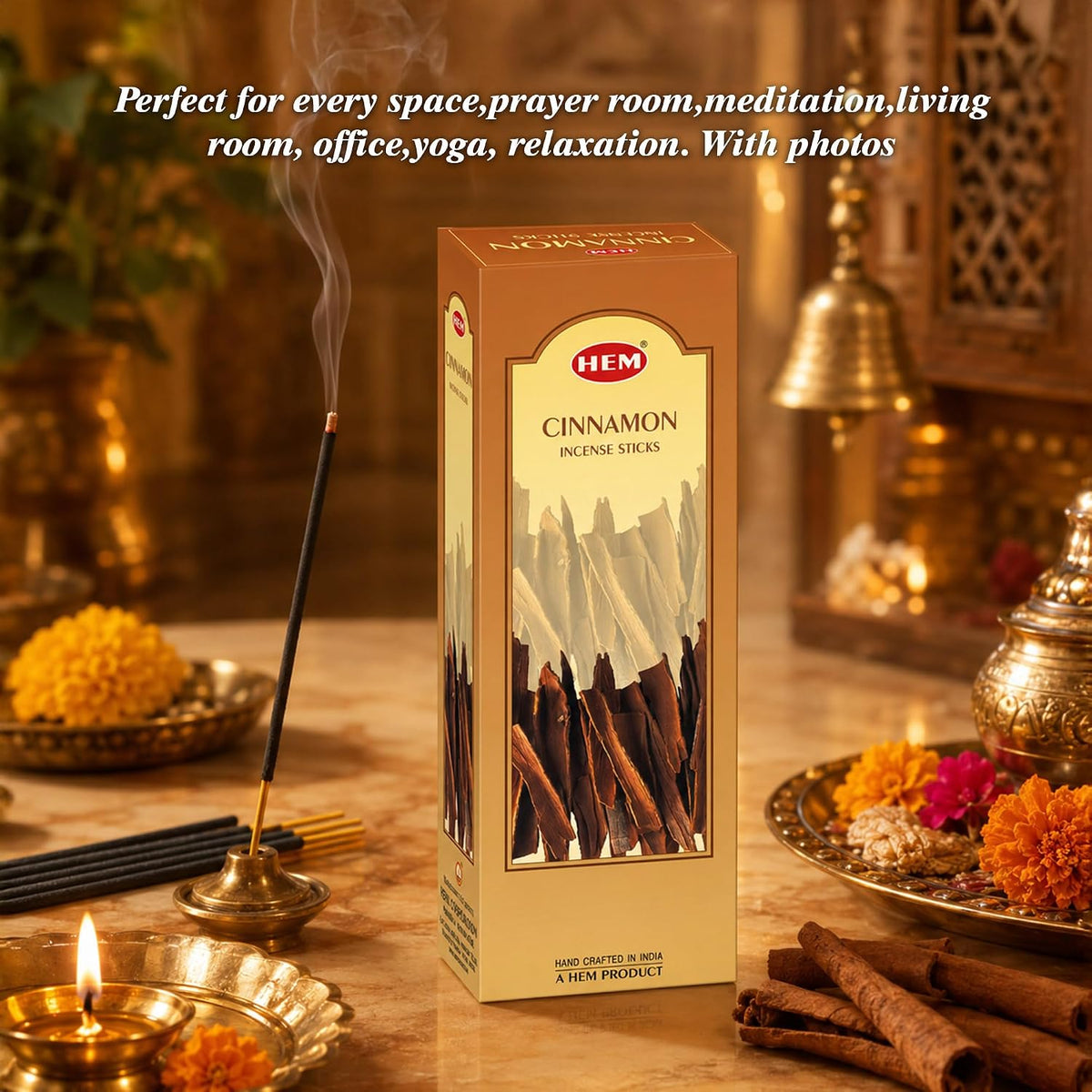 Hem Cinnamon Incense Sticks (120 Sticks, 6 Boxes Inside) - 9 Inches Long, 20g per Box - Perfect for Meditation, Rituals,Cleansing & Yoga.