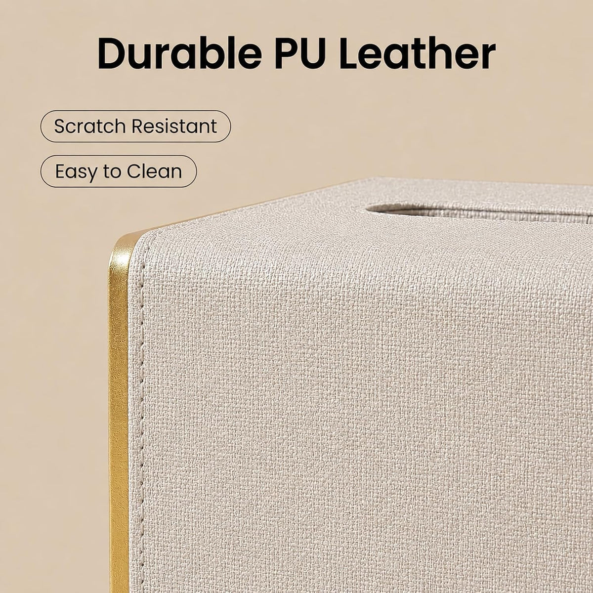 PU Leather Square Tissue Box Cover, Linen Tissue Box Holder with Magnetic Closure, Decorative Modern Cube Tissue Box for Bathroom Vanity Countertop Bedroom Office Desk (Beige)