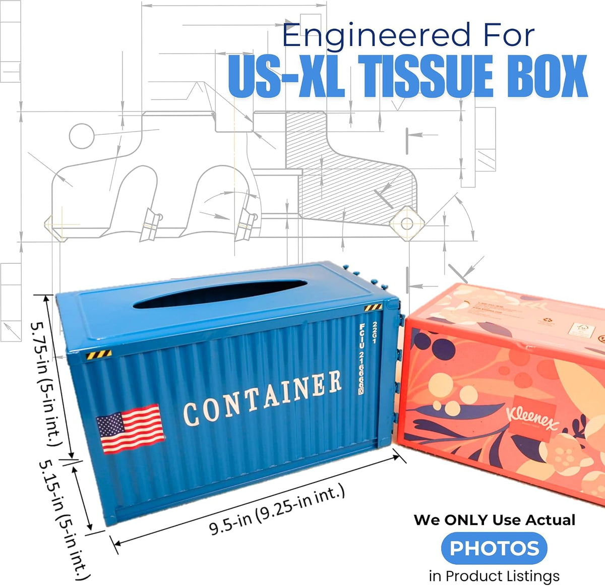 Shipping Container Tissue Box Cover – Sturdy All-Metal Construction, Fits XL US Tissue Boxes – Industrial Decor for Homes, Offices, Restaurants & Man Caves (Blue)