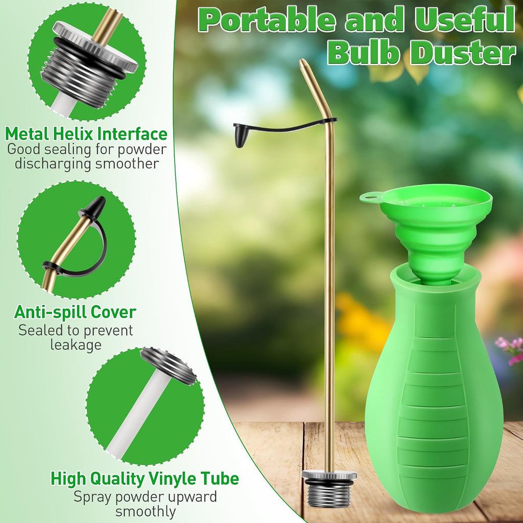 Diatomaceous Earth Powder Duster, 8OZ Garden Powder Applicator Dispenser with Long Metal Tube, Bulb Duster Sprayer for Home Organic Gardening Agricultural Supply(Green,1 Pack)